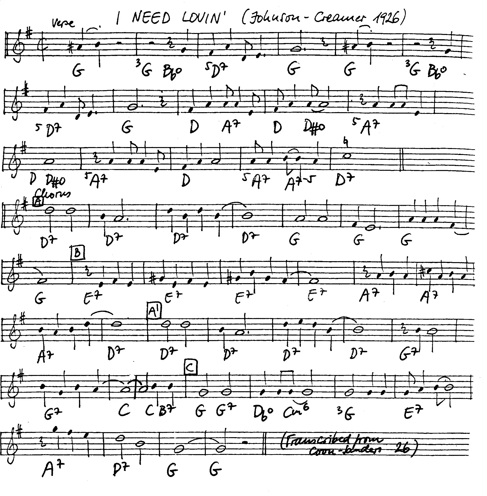 i need lovin' free jazz leadsheet - Courtesy of the Jungle Jazz Band